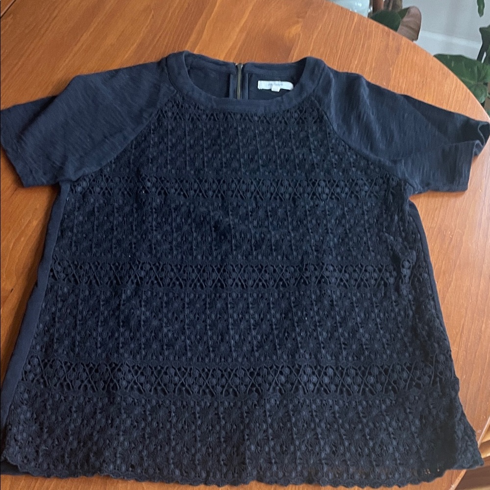 Madewell Black Crochet Front Dressy T-Shirt - M